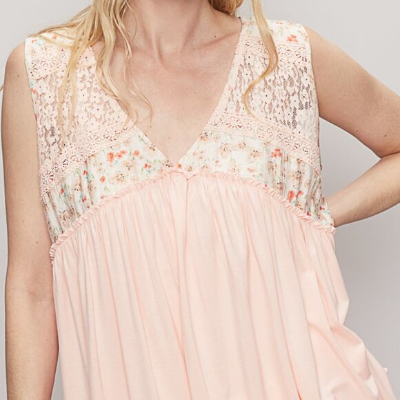 POL Soft Pink Whimsical Floral Lace Jersey Top - Picture 3 of 5